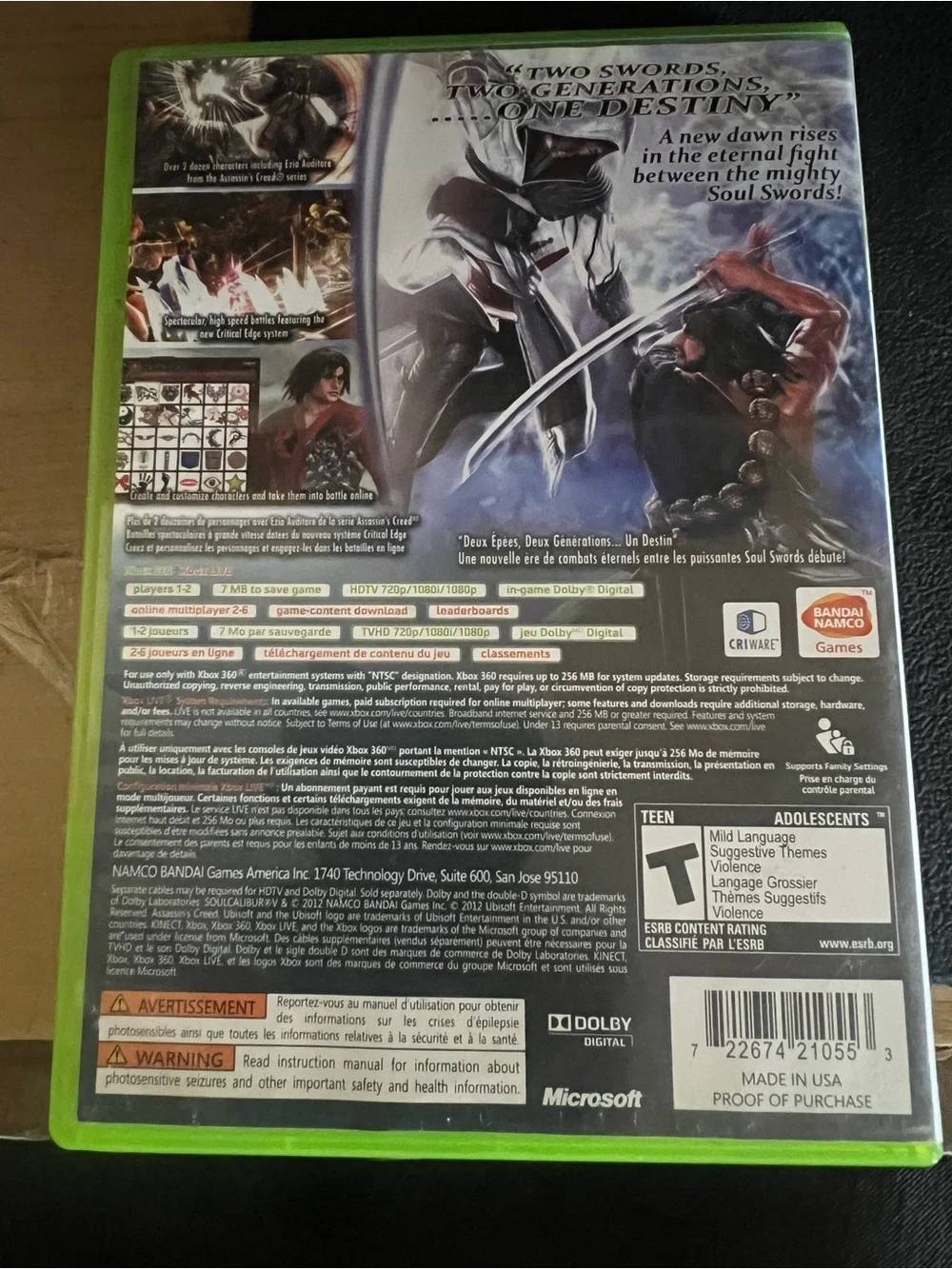 Microsoft Xbox 360 Soul Calibur V - Green Case, Multicolor Art